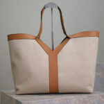 Saint Laurent Y Leather And Canvas Tote Bag Coffee